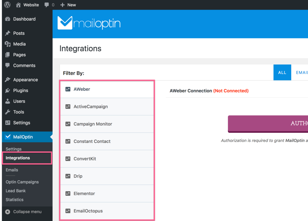 Mailoptin Integrations